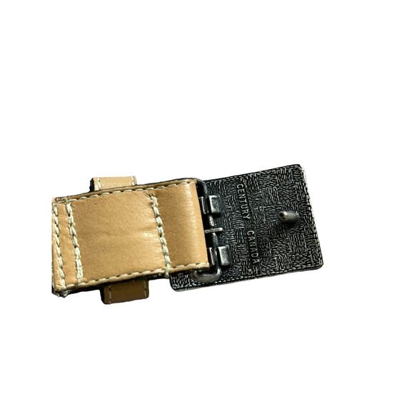 Century Canada 2821 Men's Brown Black Leather Belt Size S Floral Embossed Buckle - Picture 4 of 7